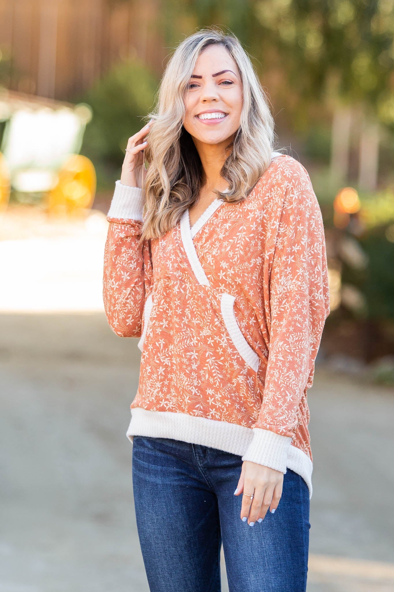 Rustic Floral Knit Hoodie