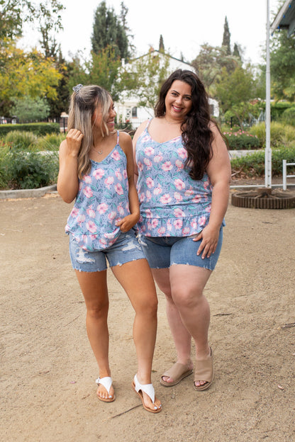 Periwinkle Blooms Ruffled Tank