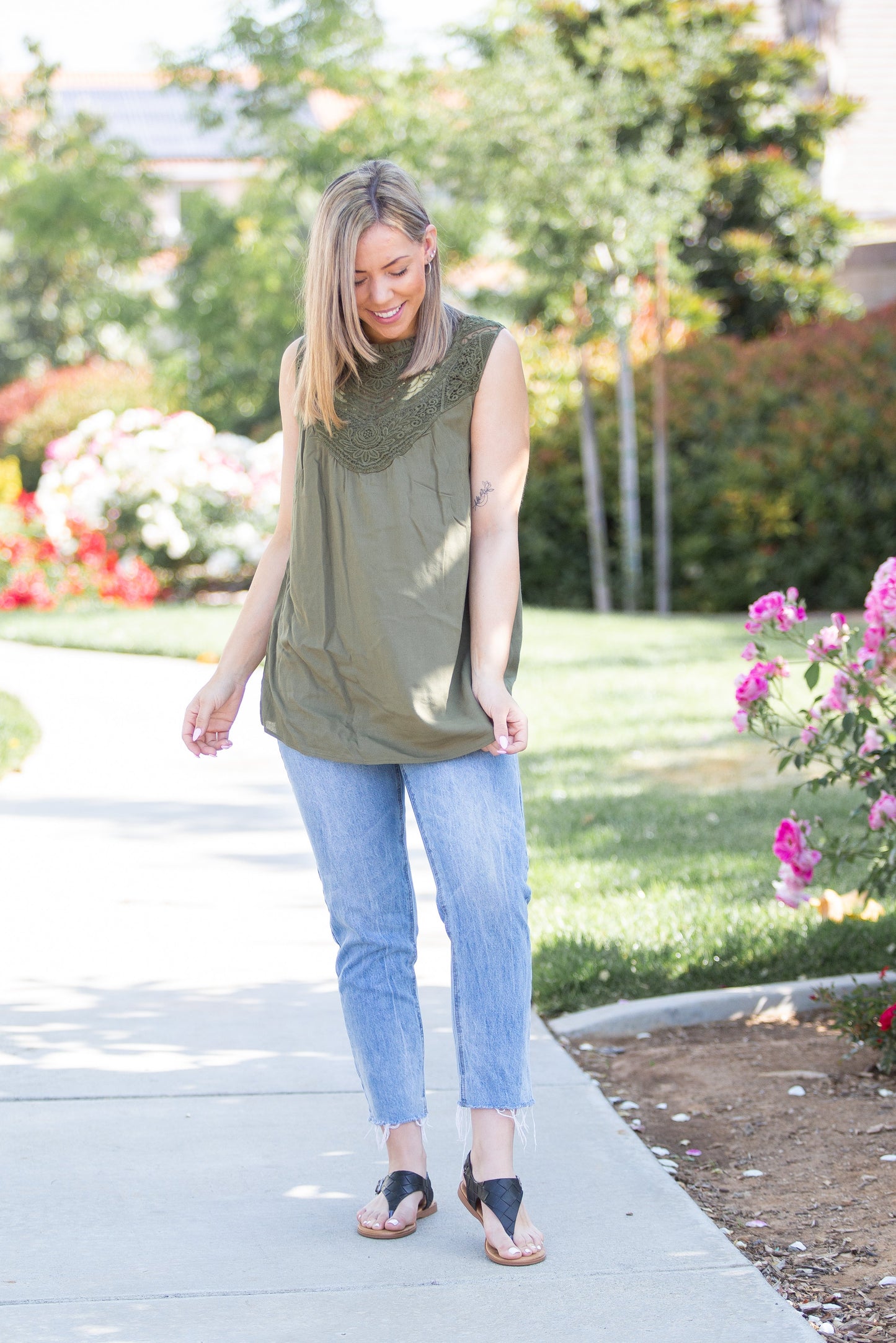 Boho Charm Sleeveless Top in Olive