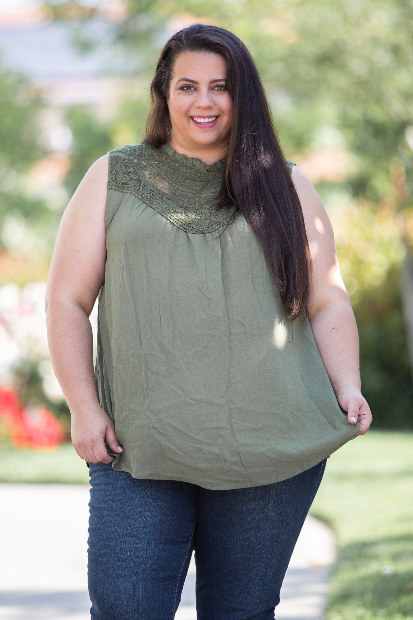 Boho Charm Sleeveless Top in Olive