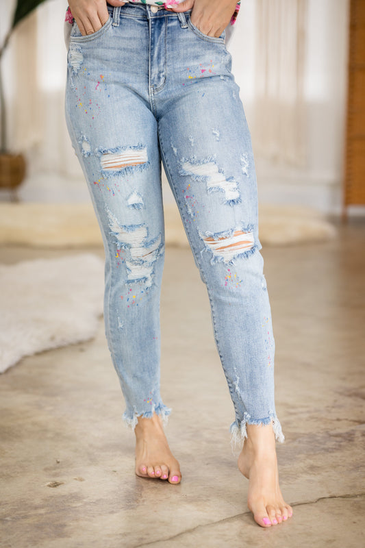 Party Paint Splatter Judy Blue Boyfriend Jeans