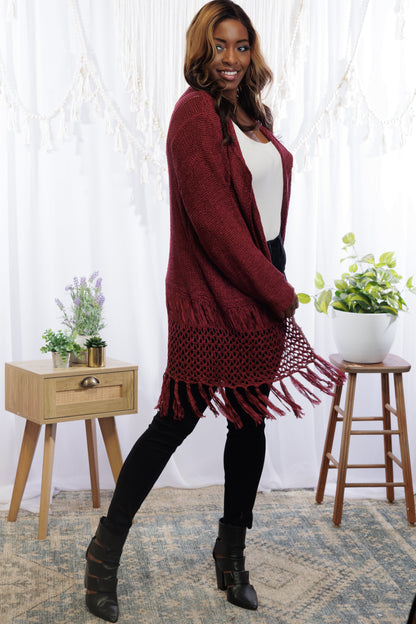 Tiana Fringed Cardigan - Wine