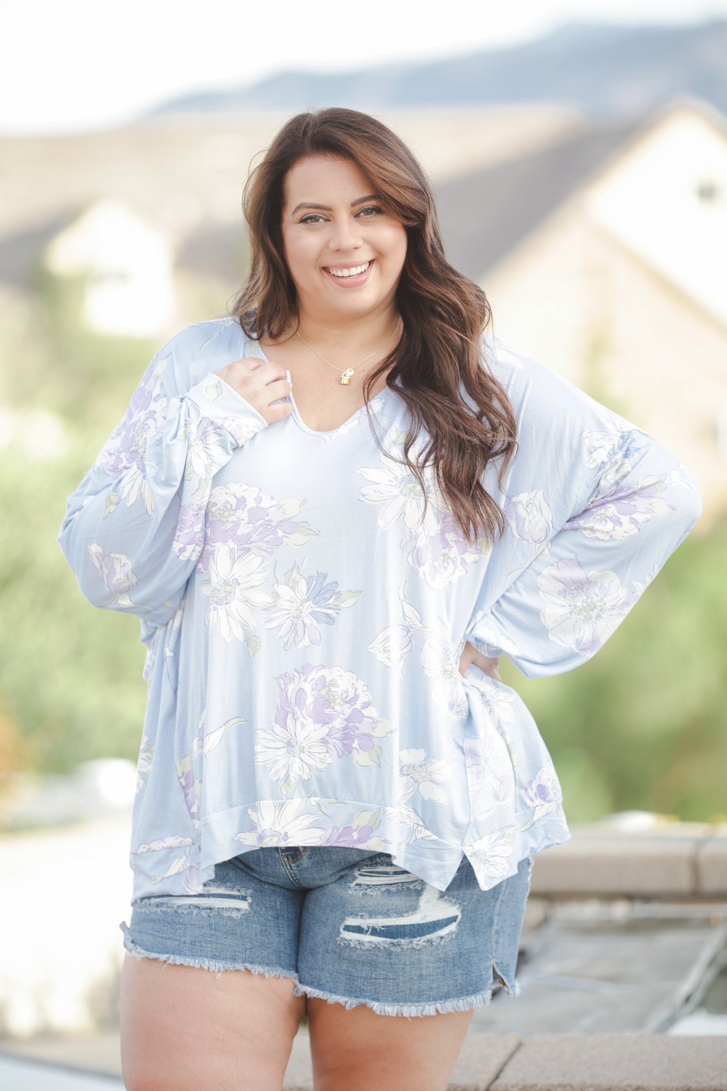 Periwinkle Blooms Oversized Top