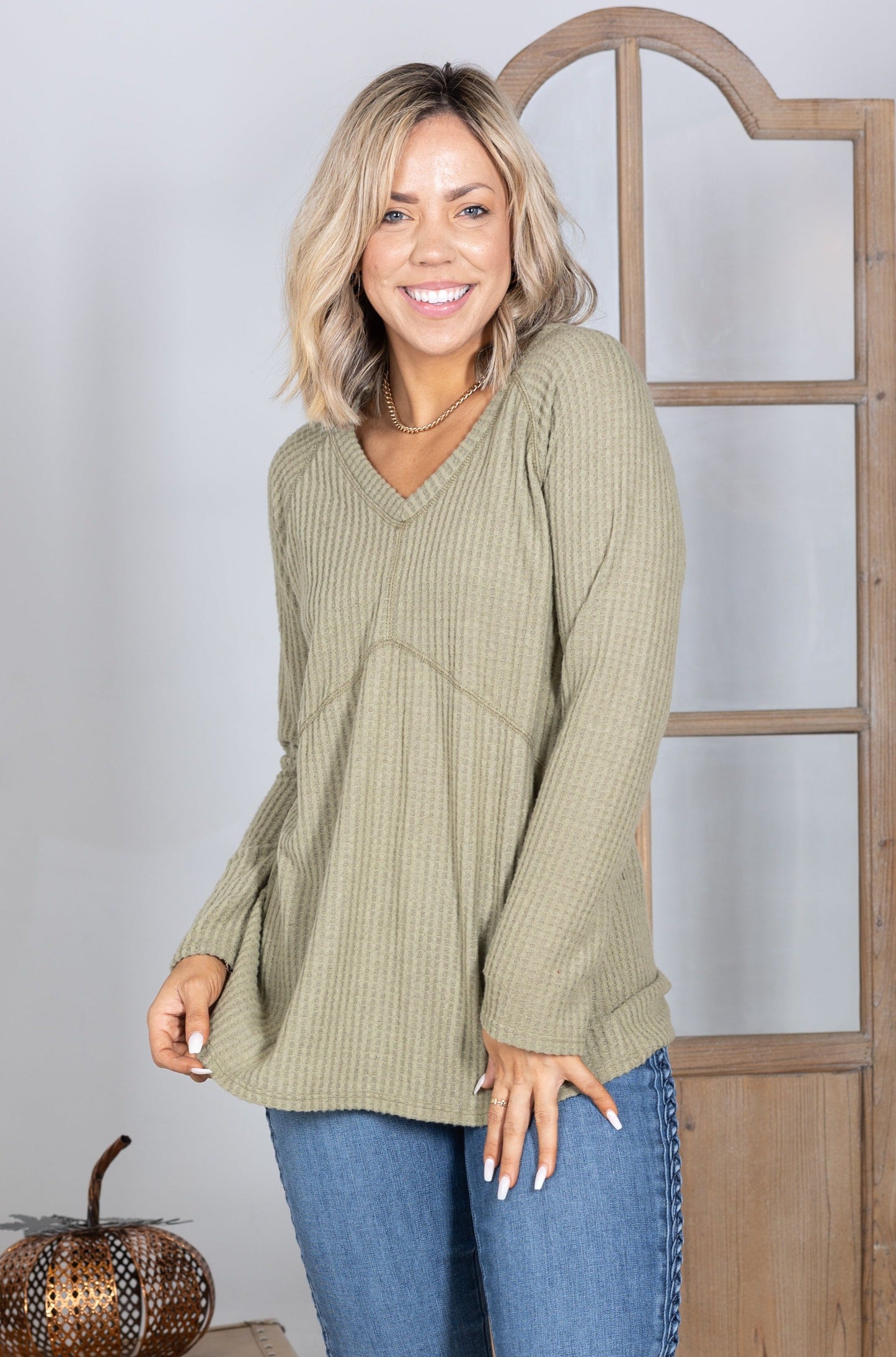 Olive Eyes Waffle Knit Tunic