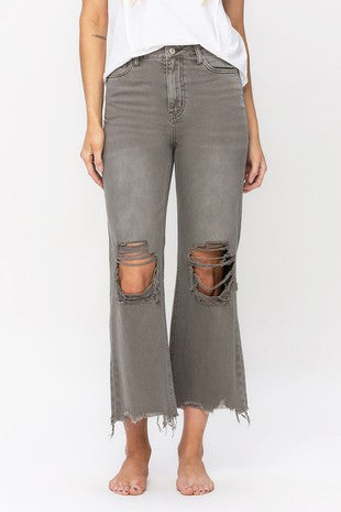 90'S VINTAGE SUPER HIGH RISE CROP FLARE JEANS